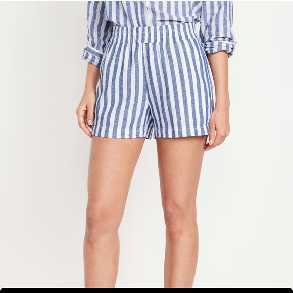 NWT OLD NAVY  High-Waisted Striped Linen-Blend Shorts3.5-inch ins: Blue Stripe - Picture 2 of 7